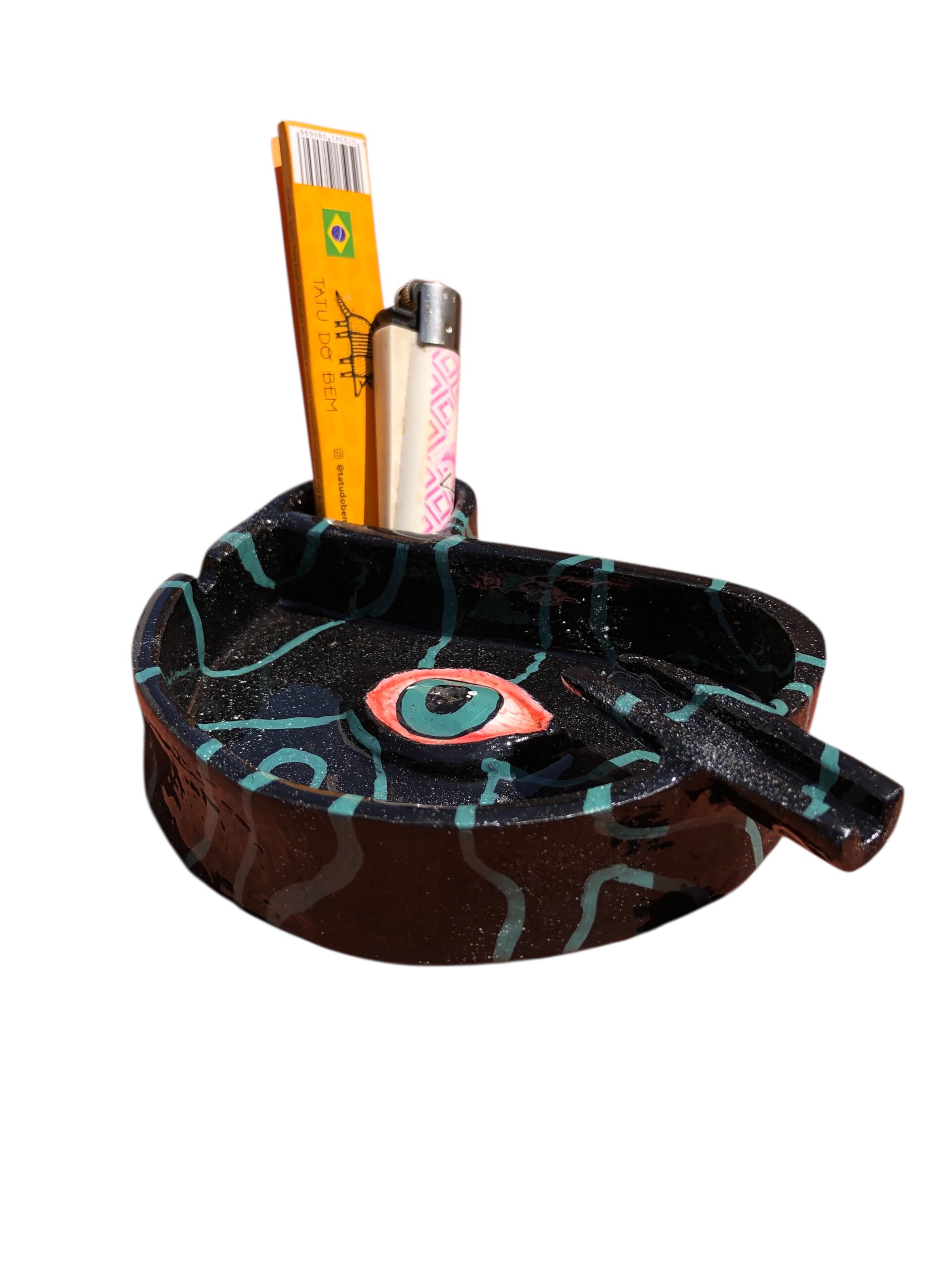 CINZEIRO COM SUPORTE PARA CIGARRO E PORTA ISQUEIRO