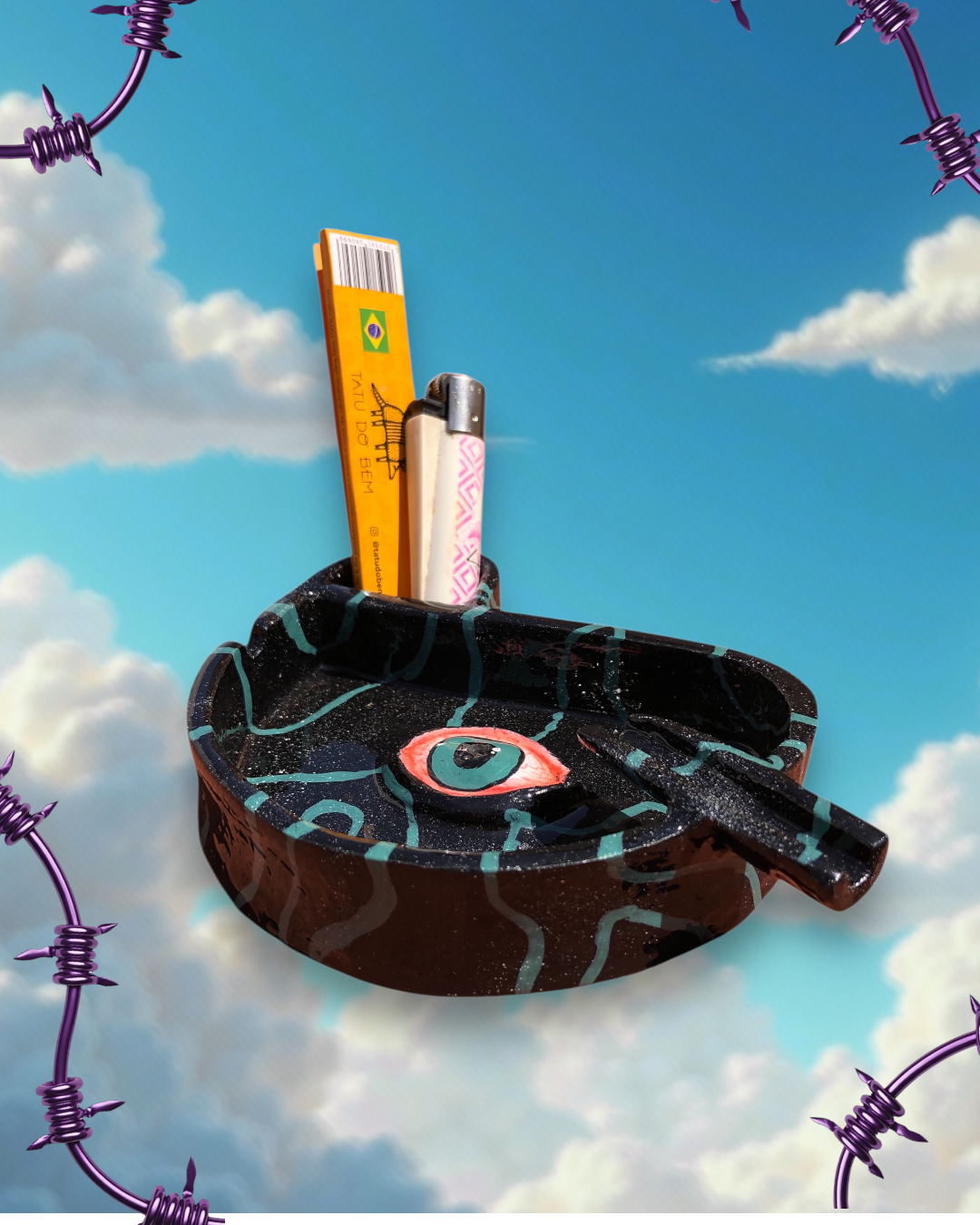 CINZEIRO COM SUPORTE PARA CIGARRO E PORTA ISQUEIRO