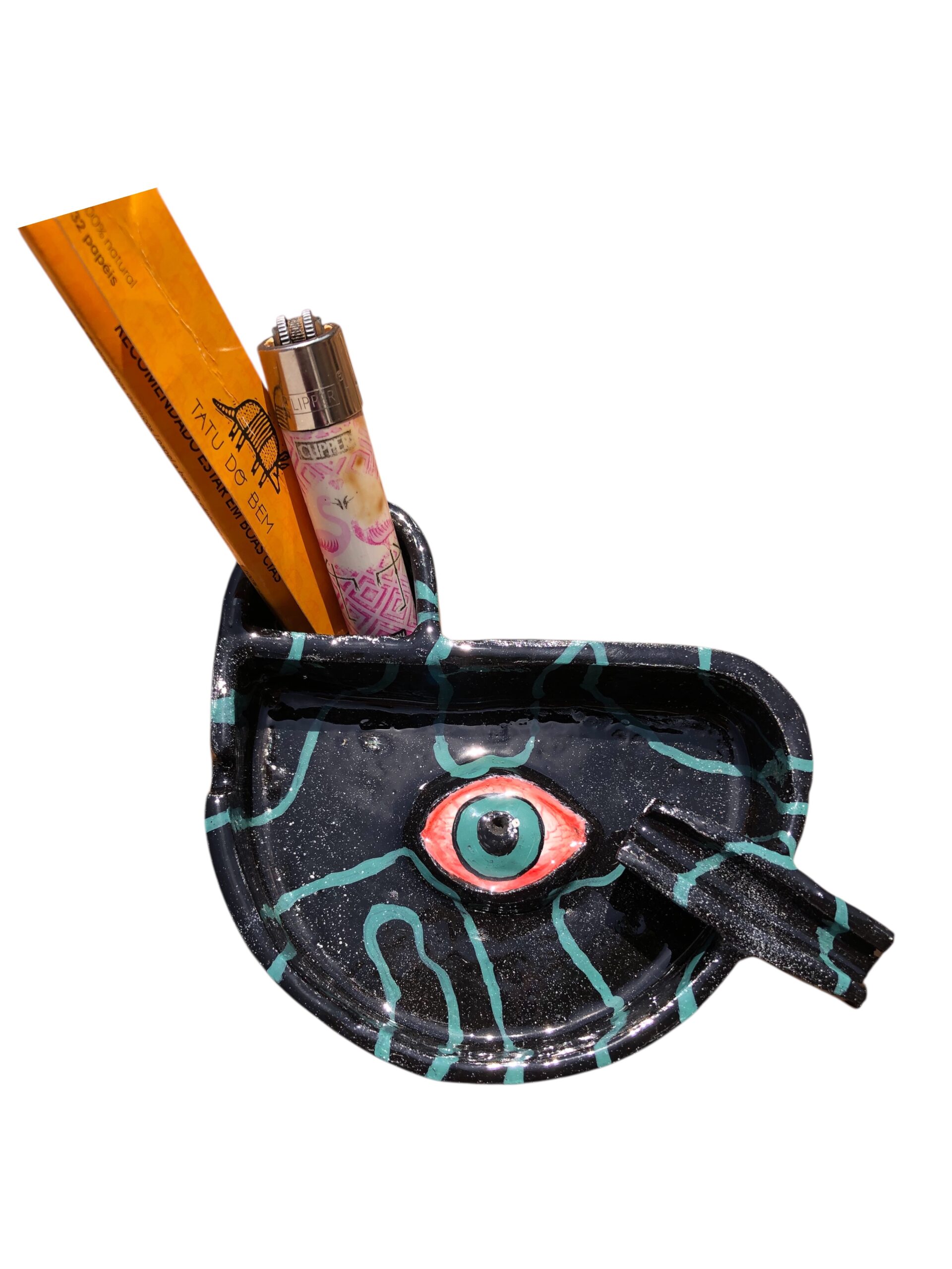 CINZEIRO COM SUPORTE PARA CIGARRO E PORTA ISQUEIRO